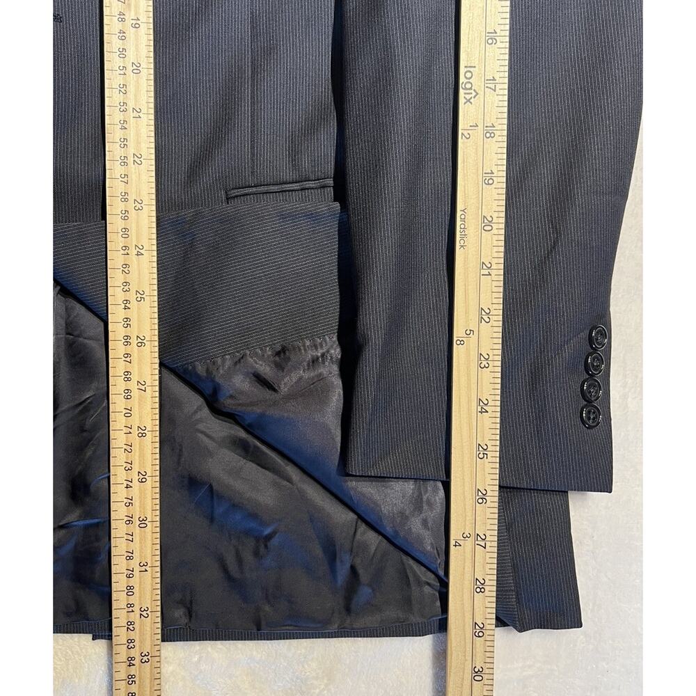 Jos A Bank Signature 42L Navy Blue Ghost Stripe Silk Wool Blazer Suit Jacket - Picture 13 of 15
